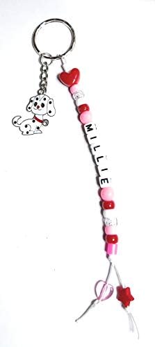 Personalised Handmade Kids Back to School Bag Tags Any Name (Dalmatian Spotty Dog Keyring)