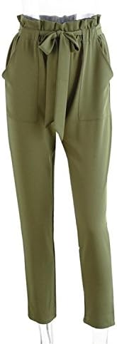 SHUNVFAN Women OL Chiffon High Waist Harem Pants Stringyselvedge Casual Pants Female Trousers Green L