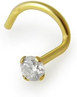 14K Solid Yellow Gold 2MM Prong Set Round Gems Stone 20G(0.8MM) Nose Piercing jewelry
