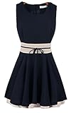 Finejo Women Splicing Decoration Waist Short Design One-Piece Dress