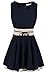 Finejo Women Splicing Decoration Waist Short Design One-Piece Dress