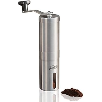 JavaPresse Manual Coffee Grinder, Conical Burr Mill, Brushed Stainless Steel