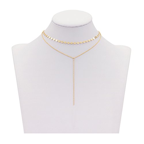 Daycindy Dainty Coin Chain Multi Layer Choker Necklace for Women, 13" Golden - Thumbnail 2