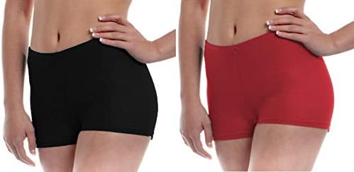 Women's Cotton Mid Waist No Panty Lines Boyshorts Panties(Pack of 2) Red/Black