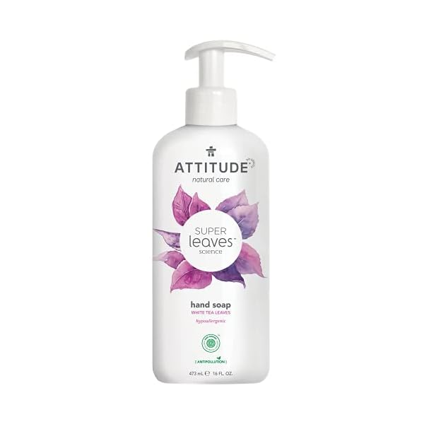 ATTITUDE-Natural-Liquid-Hand-Soap-Hypoallergenic-Biodegradable-Vegan-and-Cruelty-Free-White-Tea-Leaves-473-mL ATTITUDE Hand Soap, Plant and Mineral-Based Ingredients, Vegan Personal Care and Beauty Products, White Tea Leaves, 473…