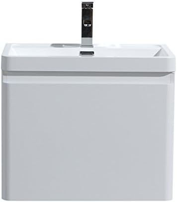 HAPPY 24" HIGH GLOSS WHITE WALL MOUNTED MODERN BATHROOM VANITY W/ 2 DRAWERS AND REEINFORCED ACRYLIC SINK