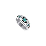 925 Sterling Silver Turquoise and Coral Gemstone Southwestern Style 9mm Band