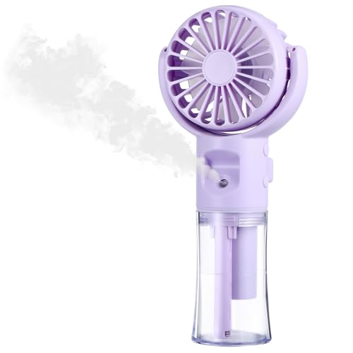 Handheld Fan Portable Fan with Rechargeable Water Battery Small USB Fan 4 Speeds Mini Handheld Fan for Holiday Outdoor Travel Accessories for Women (Purple)