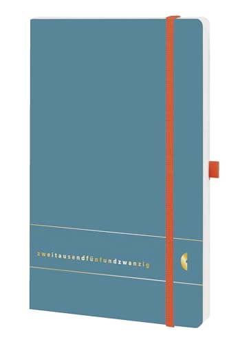 Chronoplan 50455 Buchkalender Kalendarium 2025 (Terminplaner A5 (135x210mm) mit Softcover, Wochenplaner, 1 Woche auf 2 Seiten, mit Stiftschlaufe, Einmerkband, Gummiverschluss) Elementary, Petrol