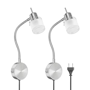 ledscom.de Leeslamp/wandlamp MIRAS, zwanenhals, schakelaar, stekker, roestvrij staal mat, 1x GU10 max. 25W, 2 st.