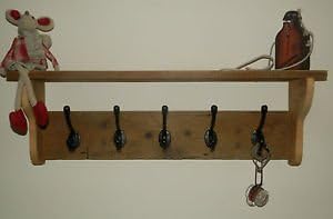 RusticWoodenCrafts Solid wood Hat and Coat Rack with shelf Shabby Chic Rustic Eco 4 hooks = 68cm