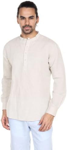 A.N.D. by Anita Dongre Mens Pullover Tunic with Mandarin Collar Medium NATURAL