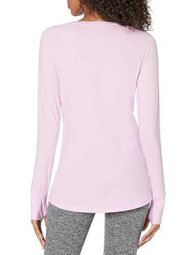 AMAZON ESSENTIALS LONG SLEEVE WORKOUT TOP FOR WOMEN, BRUSHED TECH STRETCH CREWNECK, ATHLETIC, MEDIUM (AVAILABLE IN PLUS SIZE), PALE PINK