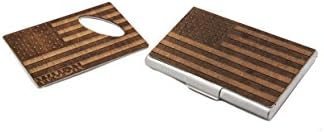 WUDN Handcrafted American Flag Barware - Patriotic Bottle Openers, Flasks, and Business Card Holders (Business Card Holder + Small Opener)