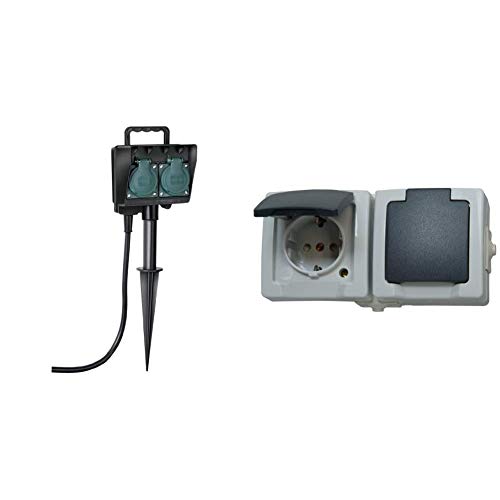 Brennenstuhl Gartensteckdose, Außensteckdose 2-fach mit Erdspieß, witterungsbeständiger Kunststoff (1,4m Kabel), schwarz…