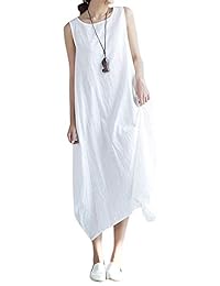 IDEALSANXUN Vestido largo suelto de lino y algodón sin mangas para mujer