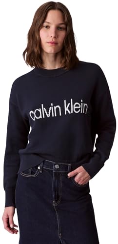 Calvin Klein Pull Femme Graphic en Coton, Bleu (Dark Sapphire), XS