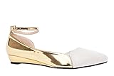 Andres Machado.AM5095.Gold faux Leather & Off-White Suede Ankle Ballet Flats.Big sizes from US 11.5 to 13
