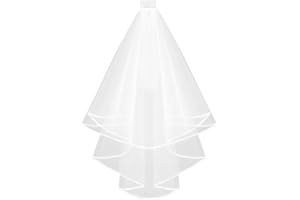 Elegant Short Bridal Veil with Comb | 2-Tier Center Cascade Design | 23-27 Inch Double Ribbon Edge Tulle Headdress for Weddin