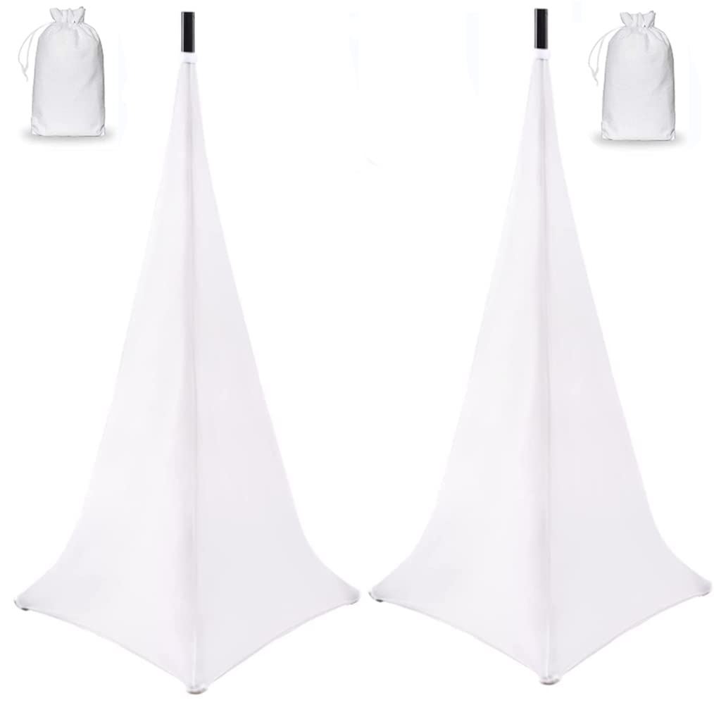Speaker Stand Cover UCARE Universal Lighting Tripod Stand Scrim DJ Speaker Light Stand Skirt Cover Triple Sided 360 Degree Stretchable Speaker Stand Scrim Cloth for Weddings Banquets(TWO PACK-WHITE)