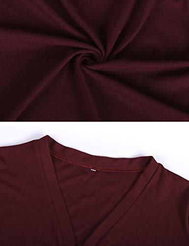 Weilim Women's V-Neck Button Down Knitwear Long Sleeve Casual Cardigans Sweater WineRed L - Thumbnail 5