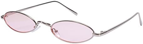Bestum Retro Slender Small Designer Glasses Metal Oval Sunglasses (Pink lens)