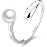 OIDIMS Fashion Pearl Wrap Ring Elegant Adjustable Open for Women Asymmetry Wedding Engagement Stacking Statement Promise Comfort Fit Jewelry Rings Dainty Birthday Xmas Gift