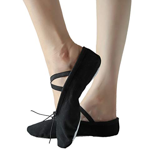 Nexete Toddler Kid Girl Classic #1 Canvas Ballet Dance Split-Sole Slipper Shoes (Toddler 6 M, Black) - Thumbnail 3