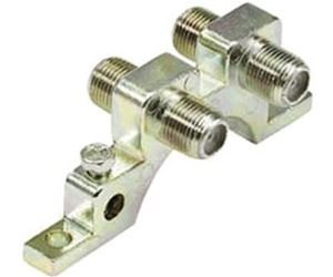 Dual Grounding Block 2 F Type Port Antenna HDTV Block Satellite Dish Coax Cable Outdoor Aerial LNBF Receiver Signal Lighting Ground Spike Voltage Protector