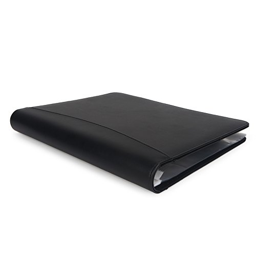 Freeprint 3 Ring Portfolio Binder with Writing Pad - PU Leather Professional Resume Padfolio Folder/Document Organizer for Interview & Business, Black
