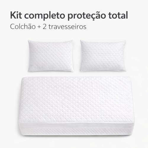 Kit Protetor de Colchão Queen Impermeável Matelado com Elástico + 2 Protetores de Travesseiro com Zíper | Silencioso, Antiácaro, Ajuste até 38cm