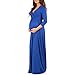 Mother Bee Maternity V-Neck 3/4 Sleeve Ruched Waist Dress RoyalBlue