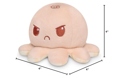 TeeTurtle - The Original Reversible Octopus Plushie - Tan Plaid + Peach - Cute Sensory Fidget Stuffed Animals That Show Your Mood 4 inch