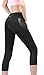 MYoga Women's Yoga Pants Workout Capri Leggings Running Tights w Side Pocket (M, Black)