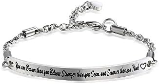 DYbaby You are Braver Than You Believe.Stainless Steel Inspirational Bracelet for Women Girls Gift