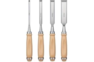 Steel Woodworking Chisels Flat Steel Chisel Beech Handle, 4-Piece Woodworking Chisel Set, Carving Tool Set