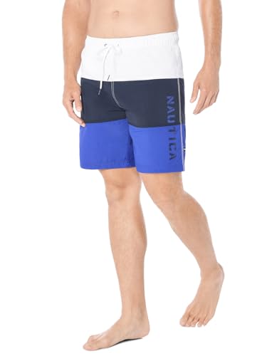 Nautica Quick Dry Classic Logo Tri-Block Series Swim Trunk Maillot de Bain, Cobalt Lumineux, L Homme