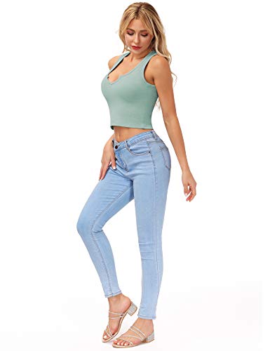 Romanstii Women\'s Scoop Neck Crop Tank Top Sleeveless Top Workout Sport Racerback Summer Shirt Basic Vest