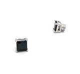 4mm Round Cut Jet Cubic Zirconia 4-Prong Magnetic Stud Earrings in Silver-Tone