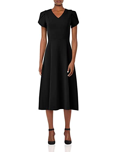 Calvin Klein V-Neck Short Sleeve Midi Dress Black 6