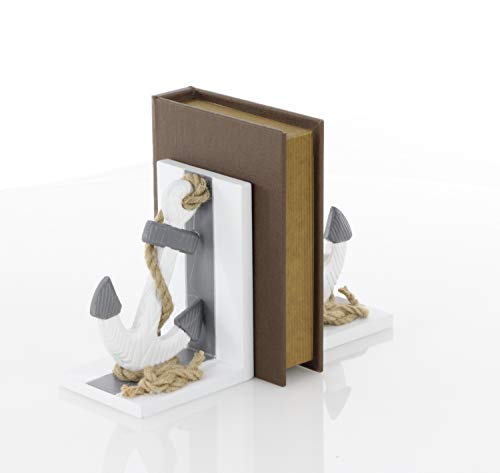 Deco 79 98863 Pair of Wooden Anchor Bookends with Rope Accents, White/Black/Brown