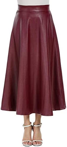 QINGFANG Women's Faux Leather Pencil Skirt Below Knee Skirt Midi Bodycon Skirt