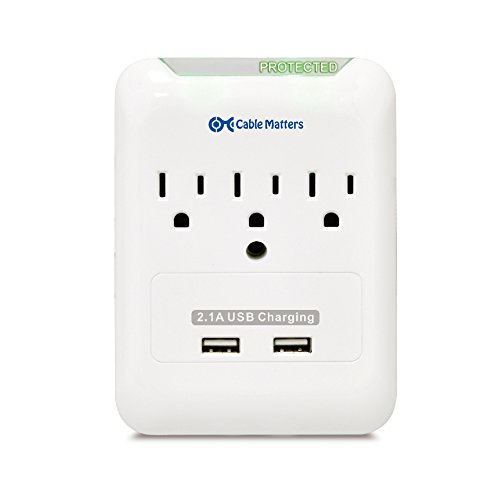 Cable Matters 3-Outlet Wall Mount Surge Protector with 2.1A Dual USB Charging