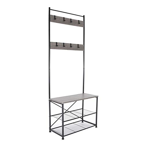 Zenvida Hall Tree Entryway Bench Shoe Storage Coat Rack Shelves Metal