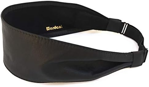 Wardani, 2.75" Wide, leather headband, adjustable elastic soft and comfortable made in USA from Italian lambskin (Black)