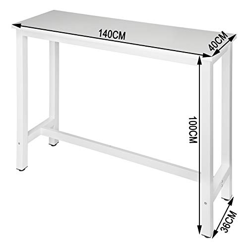 WOLTU BT30ws 1x Bartisch Bistrotisch Stehtisch Esstisch, Metallgestell, Tischplatte aus MDF, Weiß, 140x40x100cm(BxTxH) – Bild 4