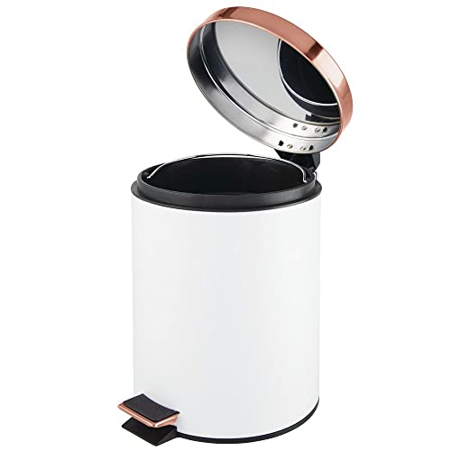 mDesign Small Modern 1.3 Gallon Round Metal Lidded Step Trash Can