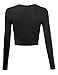 Doublju Basic Long Sleeve Crop Top for Women with Plus Size Black Medium