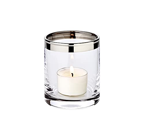 EDZARD Tea Light Holder Molly (H 8 cm, Ø 7 cm), Crystal, Platinum Rim