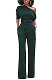 ONLYSHE Womens Sexy Half Sleeve One Shoulder Tied Waist Bodycon Party Clubwear Jumpsuit Rompers